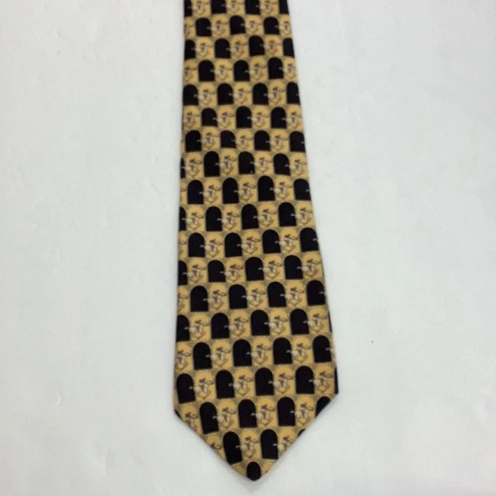 Henri Christian 100% Silk Gold Black Horse Racing Jockey Neck Tie‎